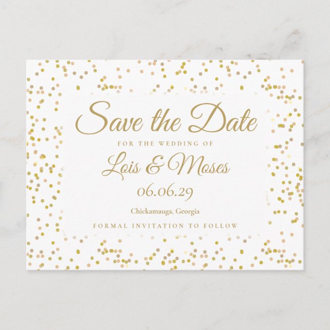 Modern Gold Dust Confetti Save the Date Announcement Postcard (Front)