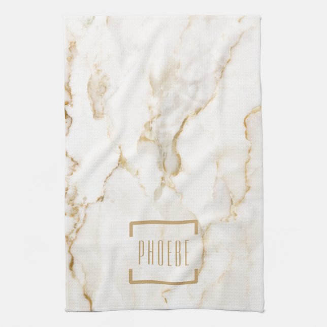 Modern Gold Effect Marble Pattern Kitchen Towel (Vertical)