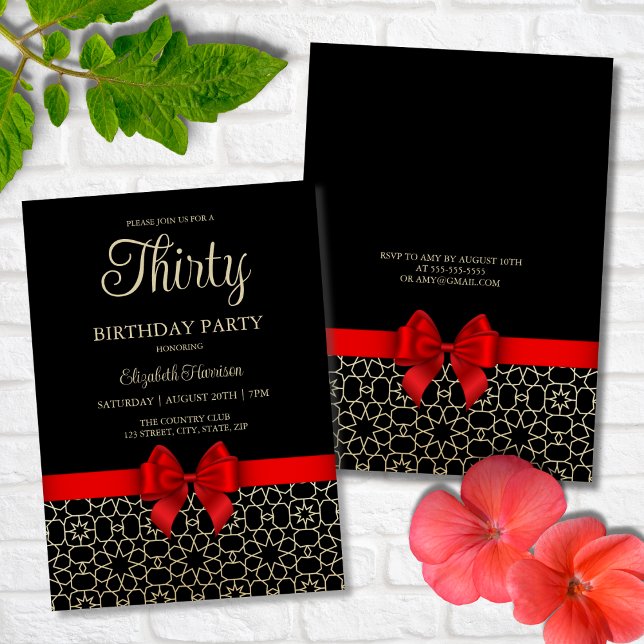 Modern Gold Egypt Geometric Red Bow 30th Birthday Invitation (Creator Uploaded)