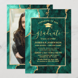 Modern Gold Emerald Green Marble Graduation Party Invitation