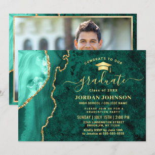 Modern Gold Emerald Green Marble Graduation Party Invitation