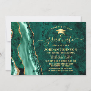 Modern Gold Emerald Green Marble Graduation Party Invitation