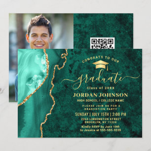 Modern Gold Emerald Green Marble Graduation Party Invitation