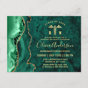 Modern Gold Emerald RN Graduation Party Invitation Postcard