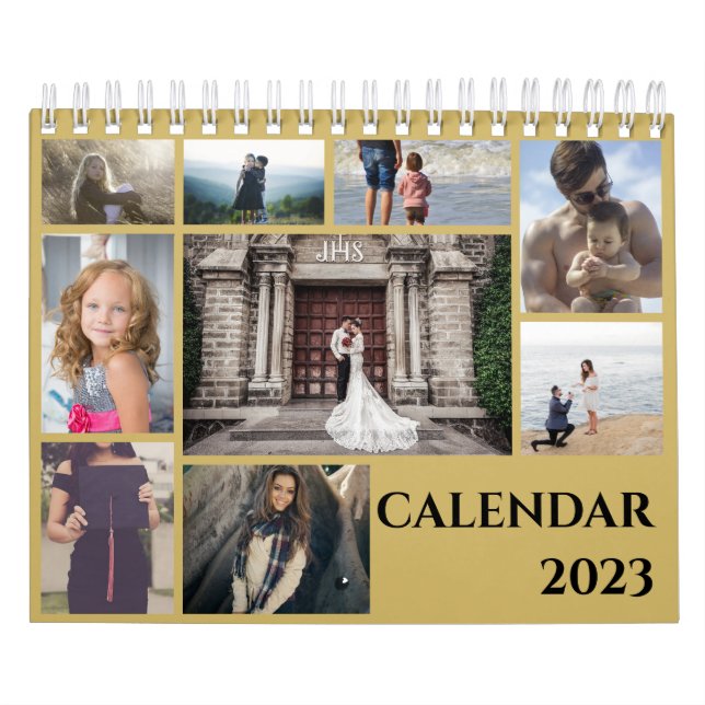 Modern Gold Family Photo Collage 2023  Calendar (Cover)