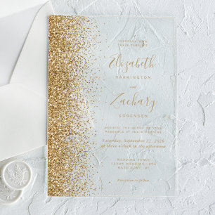 Modern Gold Faux Glitter Edge Wedding Acrylic Invitations