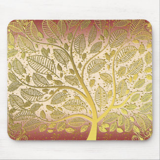 Modern Gold Faux Leaf Tree Of Life Glitter Peach  Mouse Pad