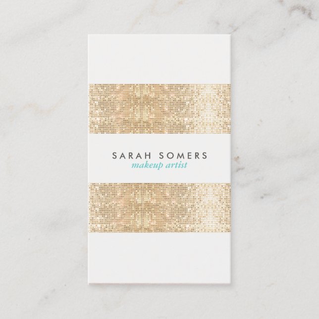 Modern Gold Faux Sparkly Sequins Makeup Artist Business Card (Front)