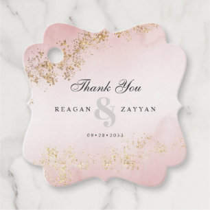 Modern Gold Fleck Blush Pink Wedding Thank You Favour Tags