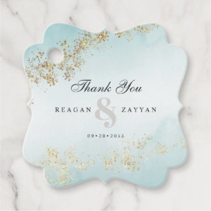Modern Gold Fleck Teal Mist Wedding Thank You Favour Tags
