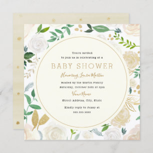 Modern Gold Floral Baby Shower Invitation