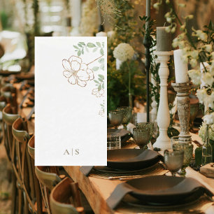 Modern Gold Floral Greenery Monogram Napkin