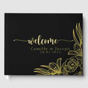 Modern Gold Floral wedding guestbook
