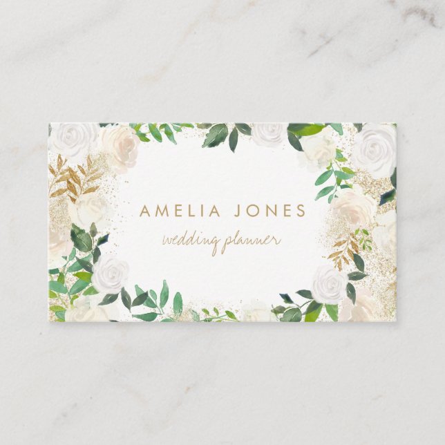 Modern Gold Floral Wreath Business Card (Front)