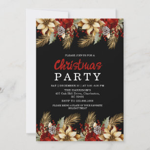 Modern Gold Flower Holiday Celebration Invitation