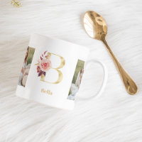 Modern Gold Flower Letter B | Two Photo Monogram