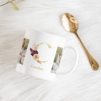 Modern Gold Flower Letter C | Two Photo Monogram 
