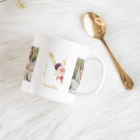 Modern Gold Flower Letter N | Two Photo Monogram