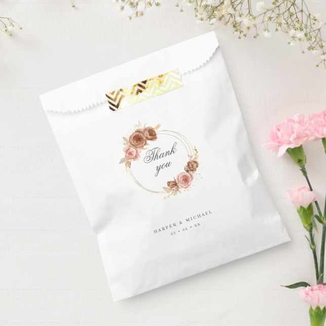 Modern gold flower wreath wedding thank you favour bag (Sealed)