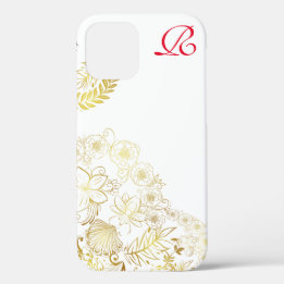 Modern Gold Flowers and Monogram Case-Mate iPhone  iPhone 12 Case