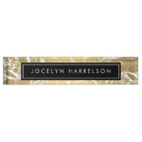 Modern Gold Flowers Black Circle Desk Nameplate