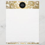 Modern Gold Flowers Black Circle Letterhead<br><div class="desc">Coordinates with the Modern Gold Flowers Black Circle Business Card Template by 1201AM. A vintage floral pattern is made modern with a faux metallic gold and white colour scheme. The centred black circle highlights your name or business name on this modern personalized letterhead. © 1201AM CREATIVE</div>