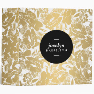 Modern Gold Flowers Personalized Binder