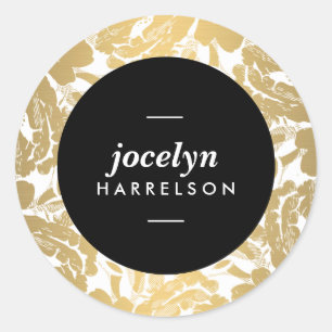 Modern Gold Flowers Personalized Stickers