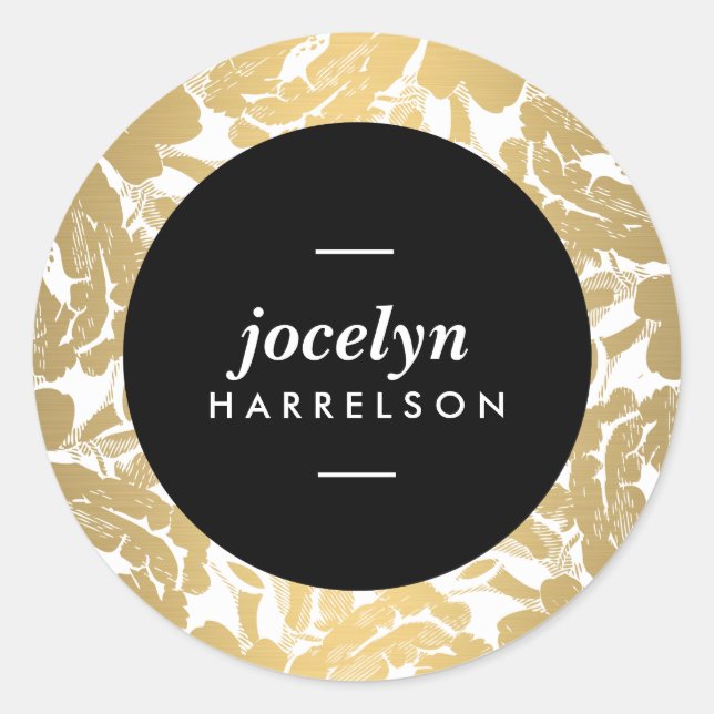 Modern Gold Flowers Personalized Stickers (Front)