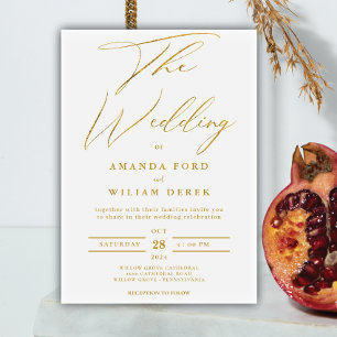 Modern gold foil and White Simple Wedding  Invitation