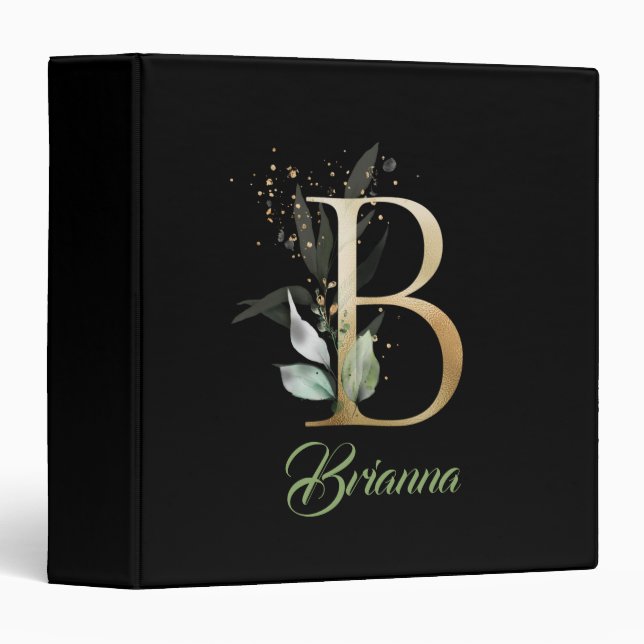 Modern gold foil B monogram greenery eucalyptus Binder (Front/Spine)
