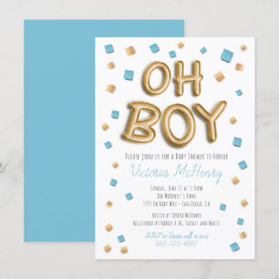 Modern Gold Foil Balloon Baby Shower Invitations
