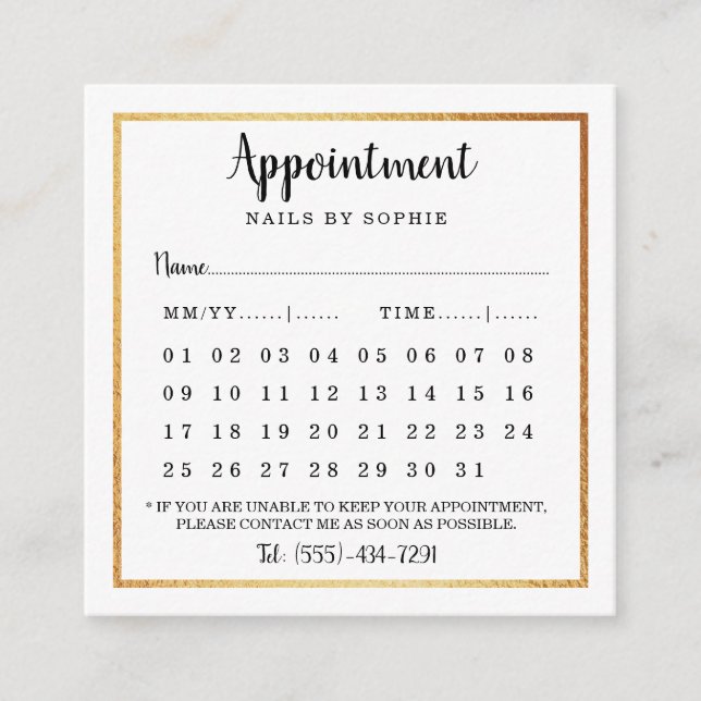 Modern Gold Foil Calendar Appointment Cards (Front)