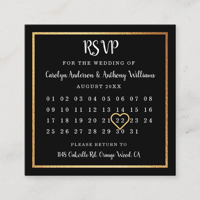 Modern Gold Foil Calendar RSVP Enclosure Card (Front)