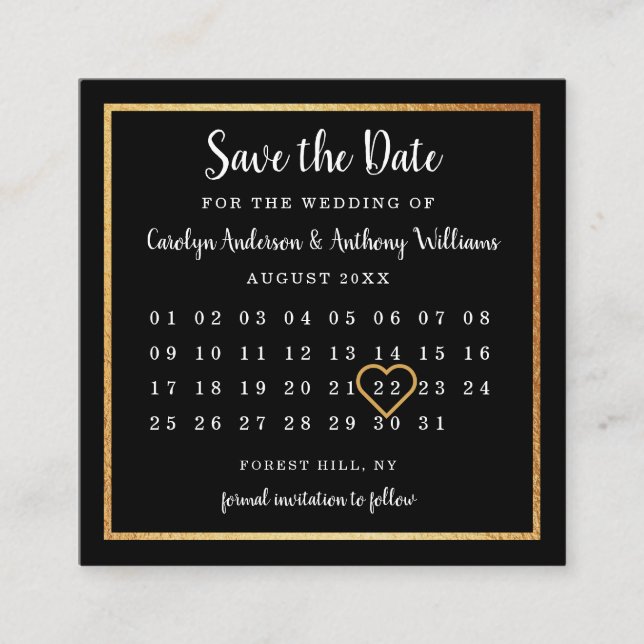 Modern Gold Foil Calendar Save The Date Enclosure Card (Front)