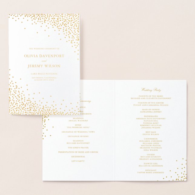 Modern Gold Foil Confetti Dots Wedding Programs Foil Card (Display)