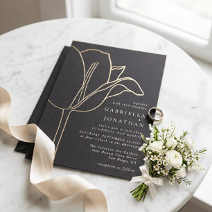 Modern Gold Foil Floral Charcoal Wedding