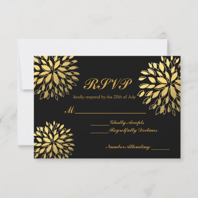 Modern Gold Foil Floral Modern RSVP Wedding Card (Front)
