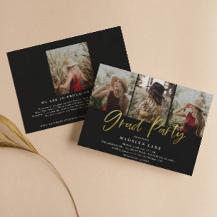 Modern Gold Foil Four Photo Graduation Invitation