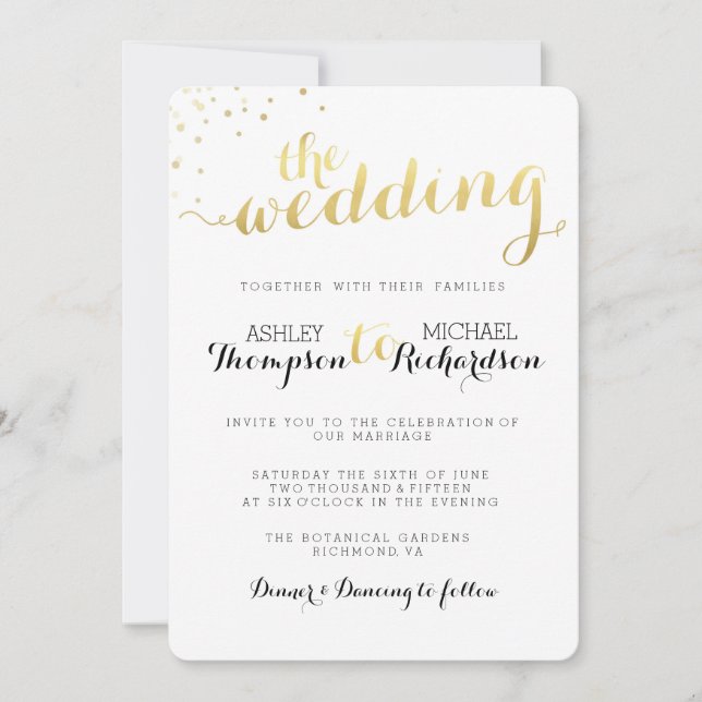 Modern Gold Foil Glamour Wedding Invitation (Front)