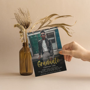 Modern Gold Foil Grad Party 2 Photo Invitation