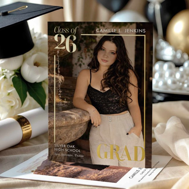 Modern Gold Foil Graduation Photo Announcement (Gold Foil Grad Photo Announcement Card)