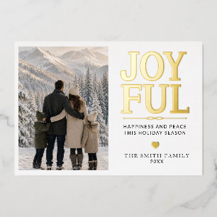 Modern Gold Foil Joyful Family Photo Christmas Holiday Card