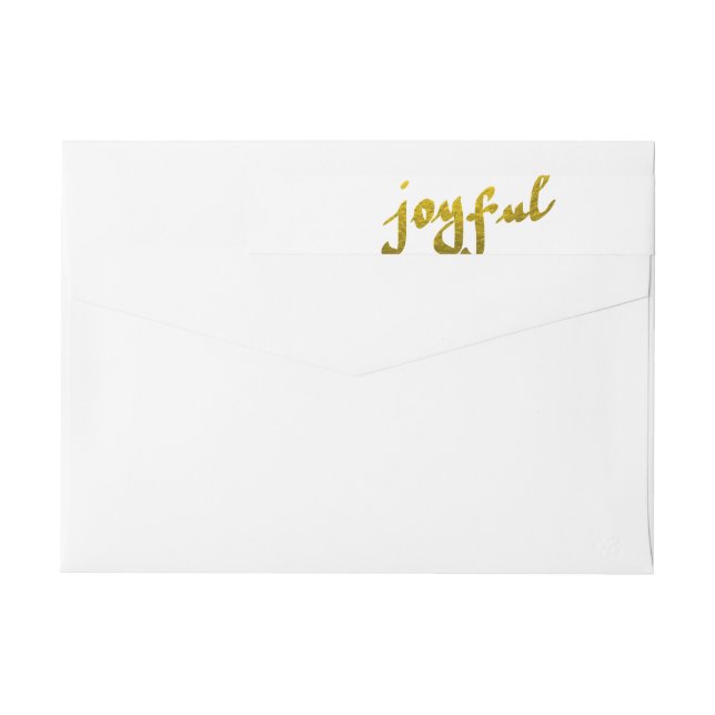 Modern Gold Foil Joyful Script Holiday Wrap Around Label (Back)