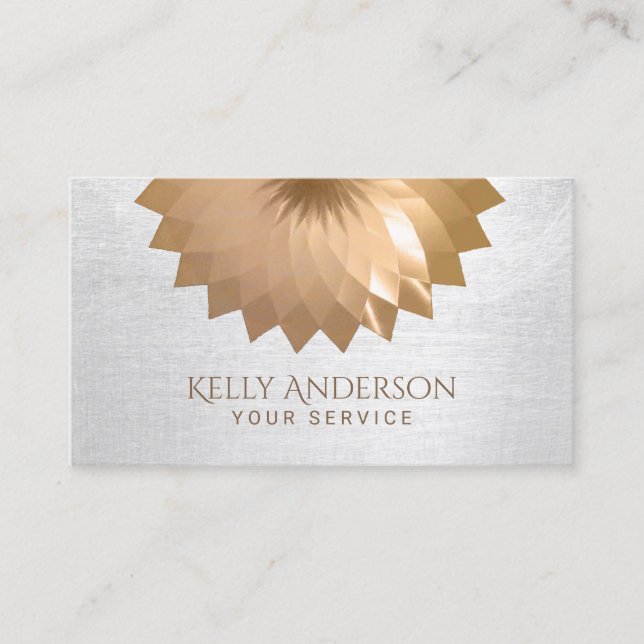 Modern Gold Foil Lotus Elegant Silver Texture Business Card (Front)