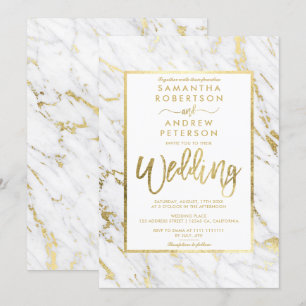 Modern gold foil marble script elegant wedding invitation