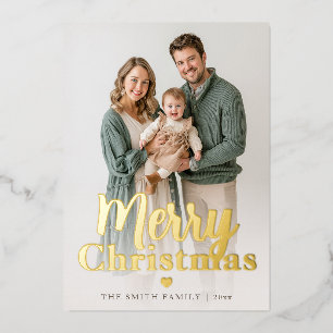Modern Gold Foil Merry Christmas Family Photo Holiday Card