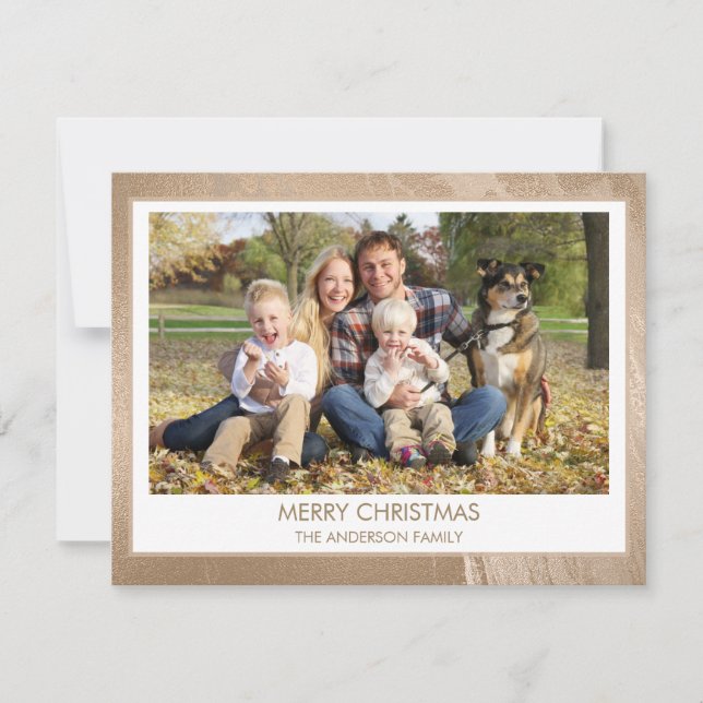 Modern Gold Foil Merry Christmas Family Photo Holiday Card (Front)