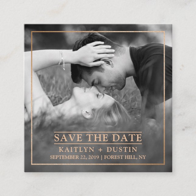 Modern Gold Foil Photo Save The Date Enclosure Card (Front)
