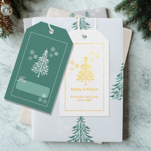 Modern Gold Foil Pine Tree Holiday Foil Gift Tags